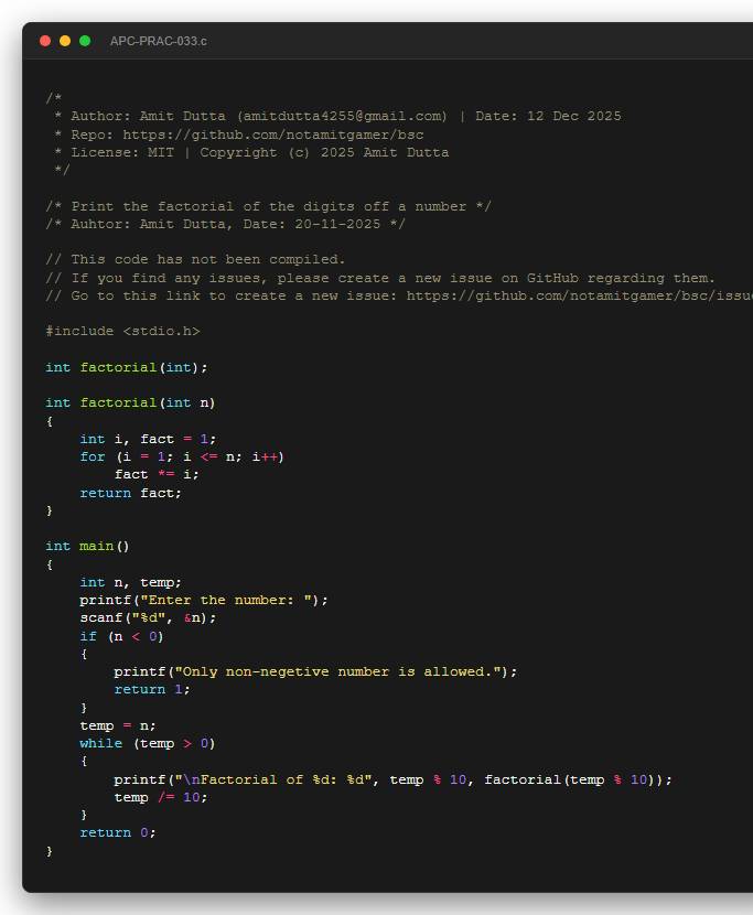 Print the factorial of the digits off a number